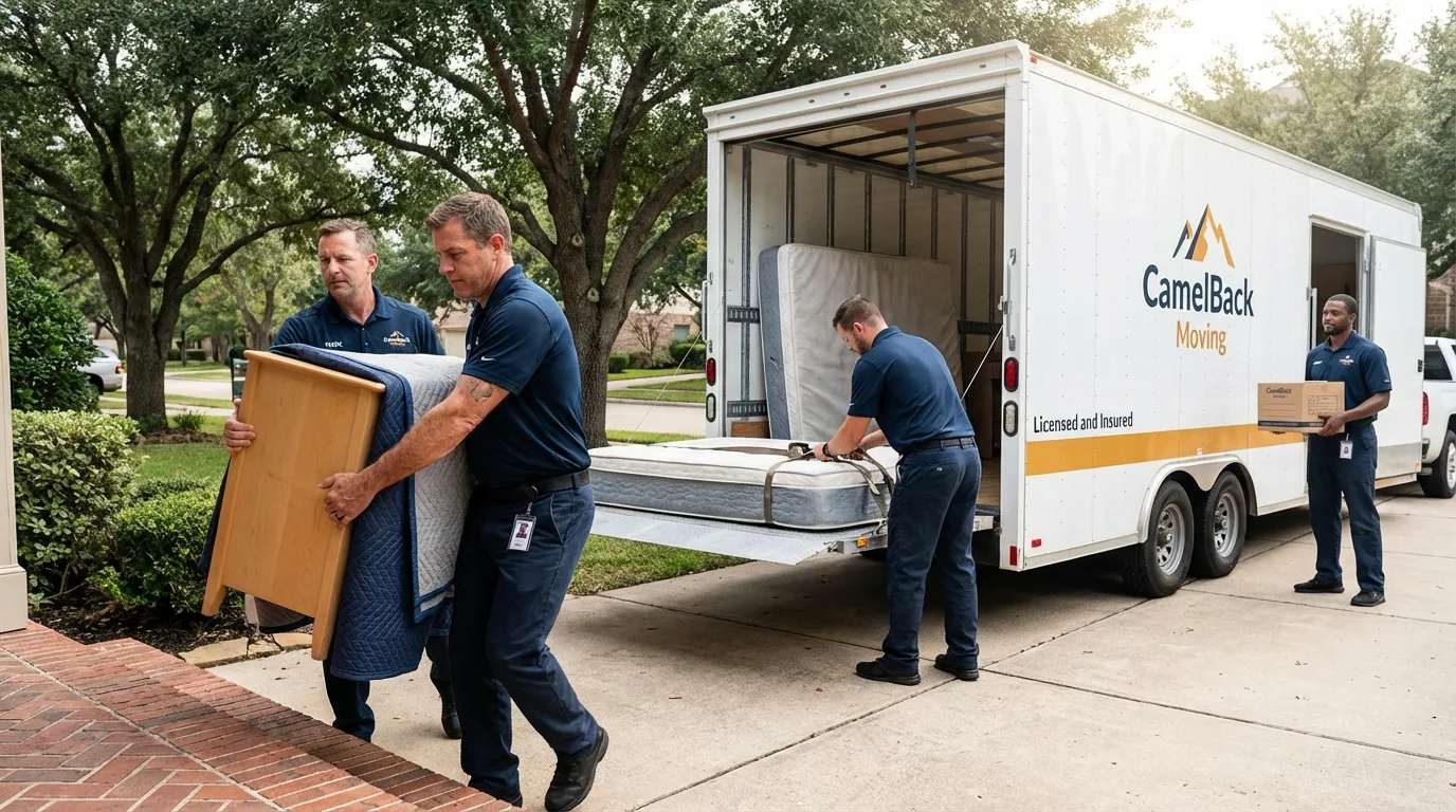 Crew loading residential truck for cross-state move from Sebastian, FL