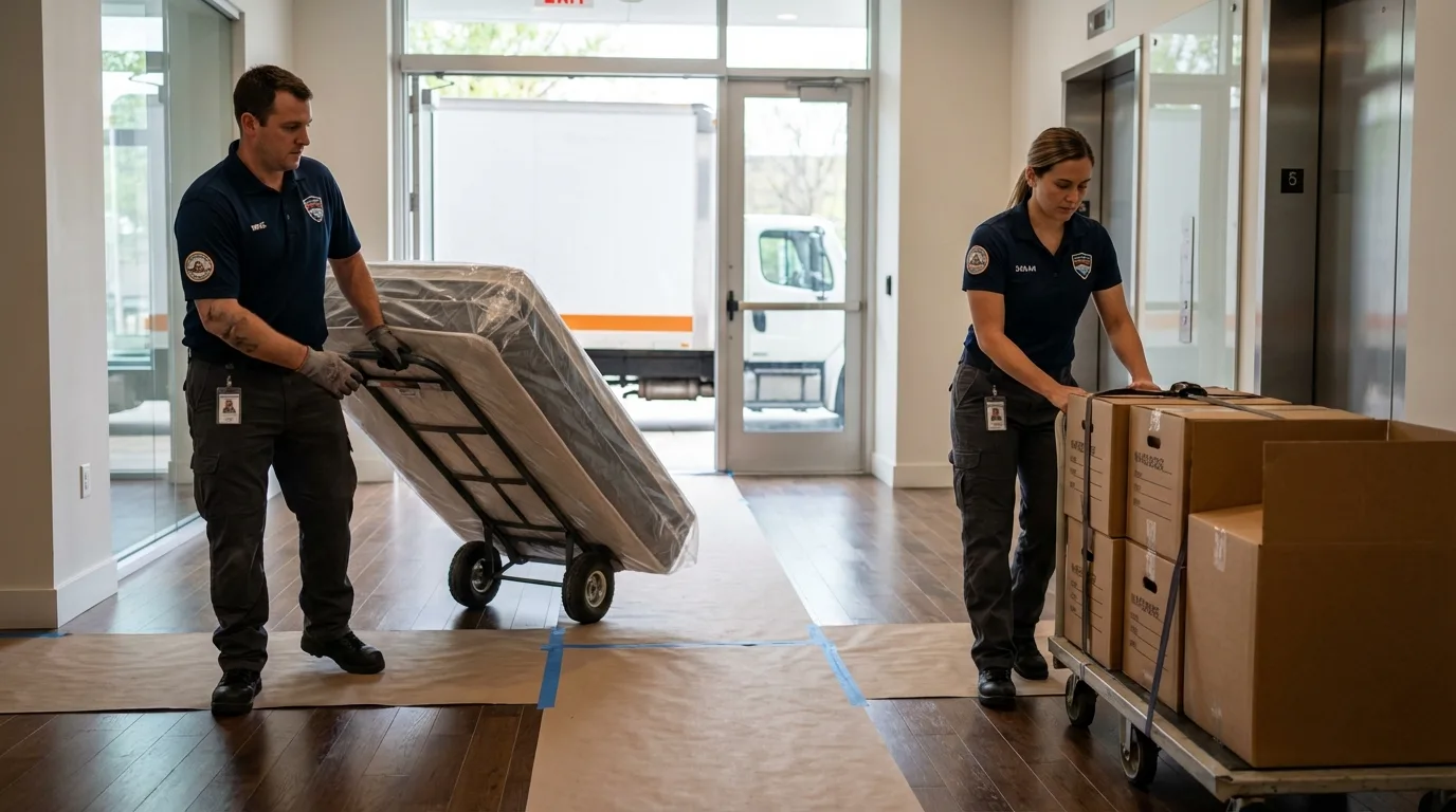 Professional apartment movers loading elevator in Sebastian, FL